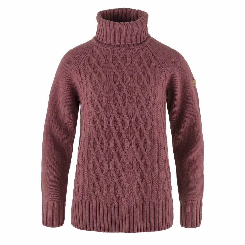 NEW FJALLRAVEN women's övik cable knit roller neck sweater in mesa purple